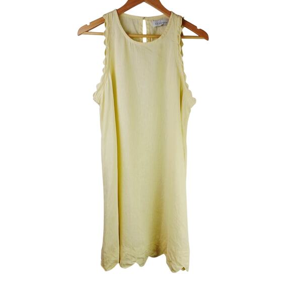 LJC Designs SZ L Banksia Dress - Linen Butter Yellow Scalloped Sleeveless Mini - Picture 5 of 8